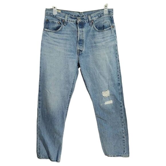 Levi's 501 Distressed Classic Straight Jeans Light Blue Sz 34 x28 - Picture 1 of 12